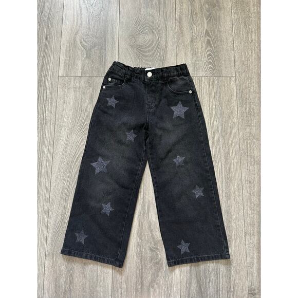 ZARA Girl's Black Straight leg Jeans with Stars Print  Size 6 Years - Picture 1 of 3